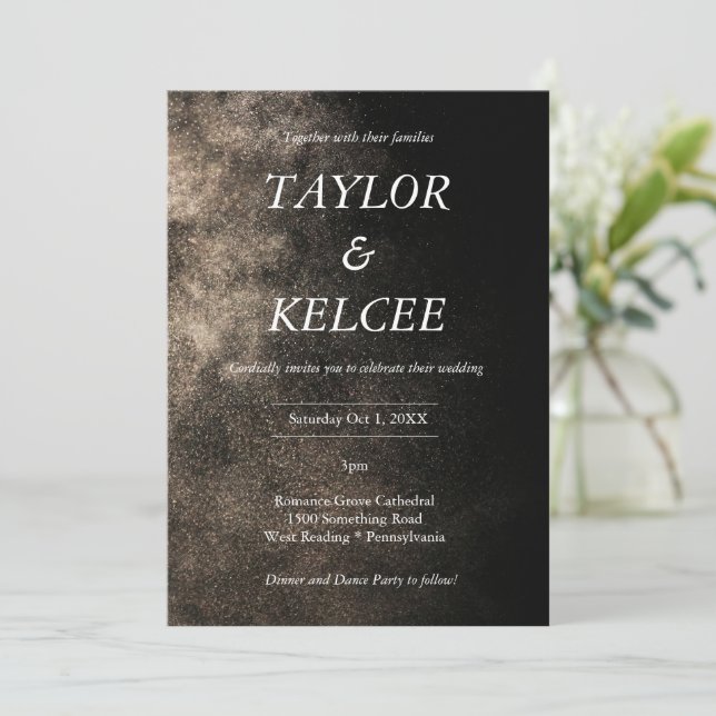 Convites Casamento Dourado e negro e PERSONALIZÁVEL (Em pé/Frente)