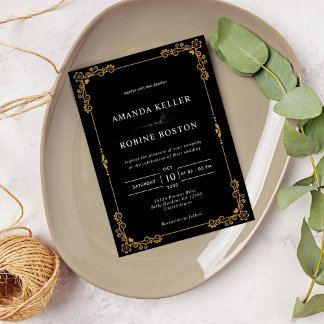 Convites Casamento Dourado e negro elegante