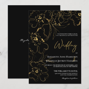 Convites Casamento Dourado e negro elegante