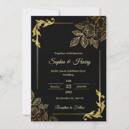 Convites Casamento Dourado e negro legante