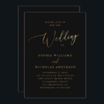Convites Casamento Dourado e Negro | Script Clássico Elegan<br><div class="desc">Este elegante convite de casamento apresenta um fundo negro profundo com texto clássico de serif e script de ouro simulado para um eterno e um olhar luxuoso. O efeito do ouro é impresso (e não em folha), dando-lhe a aparência de uma inscrição metálica sem o custo adicional. O ousado pano...</div>