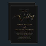 Convites Casamento Dourado e Negro | Script Clássico Elegan<br><div class="desc">Este elegante convite de casamento apresenta um fundo negro profundo com texto clássico de serif e script de ouro simulado para um eterno e um olhar luxuoso. O efeito do ouro é impresso (e não em folha), dando-lhe a aparência de uma inscrição metálica sem o custo adicional. O ousado pano...</div>