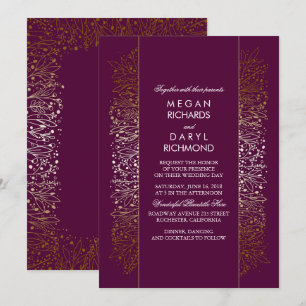 Convites Casamento Dourado e Plum Vintage