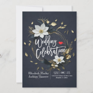 Convites Casamento Dourado e preto branco Elegante