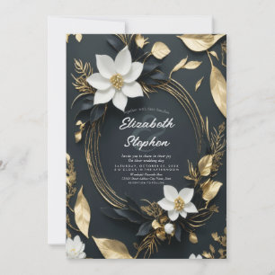 Convites Casamento Dourado e preto branco Elegante