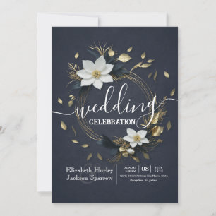 Convites Casamento Dourado e preto branco Elegante