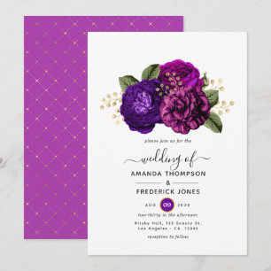 Convites Casamento Dourado e Roxo