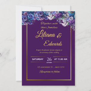 Convites Casamento Dourado e Roxo Elegante