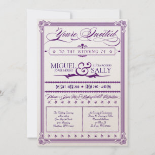 Convites Casamento Dourado e Roxo Metálico