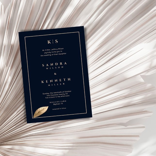 Convites Casamento Dourado e Simples do Marinho Azul (Criador carregado)