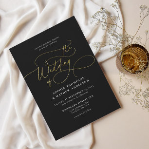 Convites Casamento Dourado e sofisticado de Script Elegante