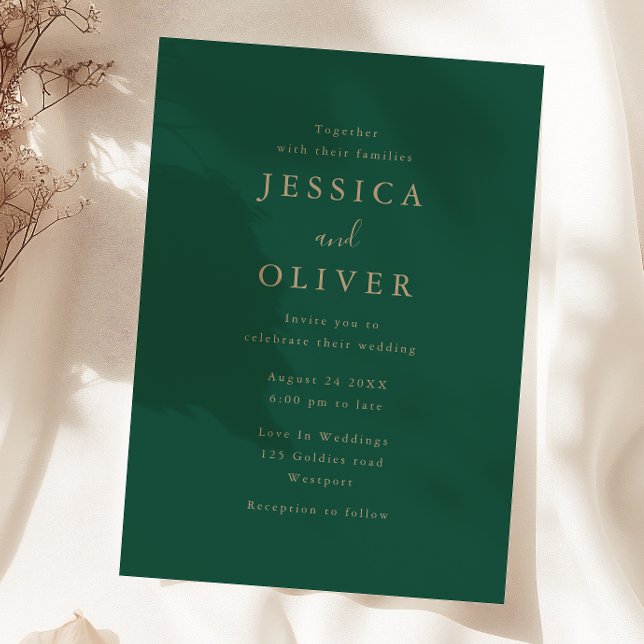 Convites Casamento Dourado e Verde Floresta Profunda (Criador carregado)