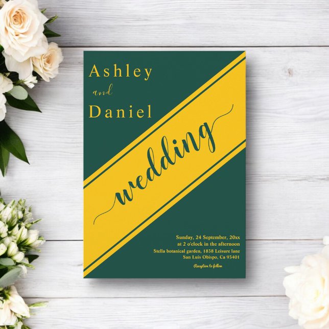 Convites Casamento Dourado E Verde Moderno Elegante (Criador carregado)