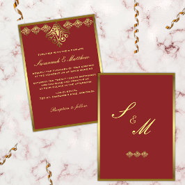 Convites Casamento Dourado e Vermelho Elegante