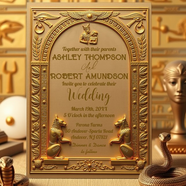 Convites Casamento Dourado Egípcio Antigo Elegante (Royal Ancient Egypt Wedding  Invitation Template)