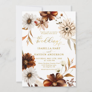 Convites Casamento Dourado Elegante Boho Terracotta Brown