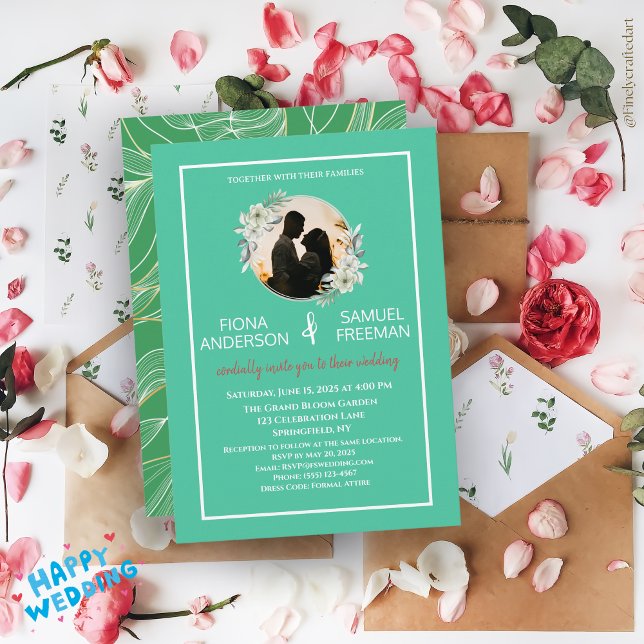 Convites Casamento Dourado Elegante Chic Dark Green (Criador carregado)