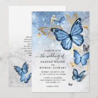 Casamento Dourado Elegante com Borboleta Azul