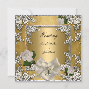 Convites Casamento Dourado Elegante Cream Rosa Silver
