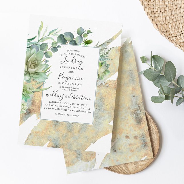Convites Casamento Dourado Elegante de Aquarela (Criador carregado)