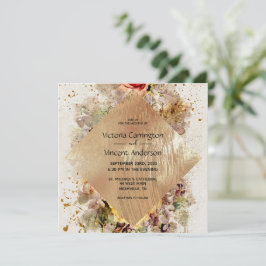 Convites Casamento Dourado Elegante de Aquarela Floral