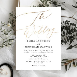 Convites Casamento Dourado Elegante de Caligrafia Tradicion