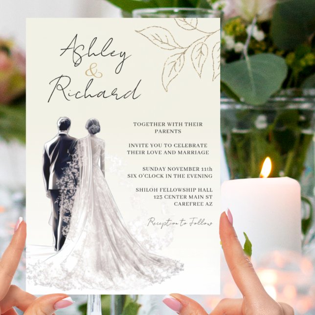 Convites Casamento Dourado Elegante de Caligrafia Tradicion (Criador carregado)