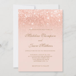 Convites Casamento Dourado Elegante de Rosa Romântico