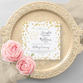 Convites Casamento Dourado Elegante de Script Confetti