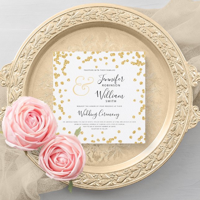 Convites Casamento Dourado Elegante de Script Confetti (Elegant Gold Glitter Confetti Script Wedding Invitation)