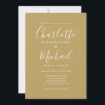 Convites Casamento Dourado Elegante de Script Moderno<br><div class="desc">Apresentando nomes de estilo de assinatura,  este elegante convite de casamento pode ser personalizado com suas informações em letras brancas em chic em um fundo de ouro. Projetado por Thisnotme©</div>
