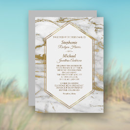 Convites Casamento Dourado Elegante do Mármaco Branco da Lá