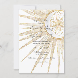 Convites Casamento Dourado Elegante Dodles Sun Moon Mandala