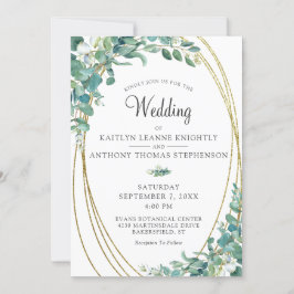 Convites Casamento Dourado Elegante Eucalyptus