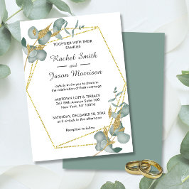 Convites Casamento Dourado Elegante Eucalyptus Greenery