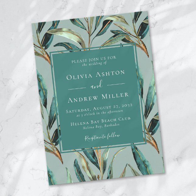 Convites Casamento Dourado Elegante Eucalyptus Sage Green (Criador carregado)