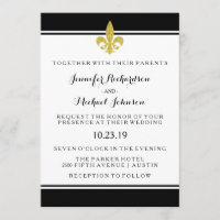 Casamento Dourado Elegante Fleur de Lis Black and 