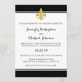 Convites Casamento Dourado Elegante Fleur de Lis Black and