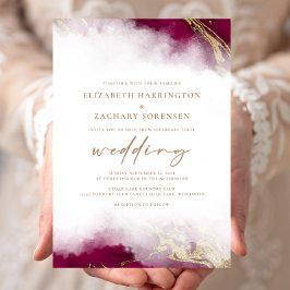 Convites Casamento Dourado Elegante Marble Burgundy