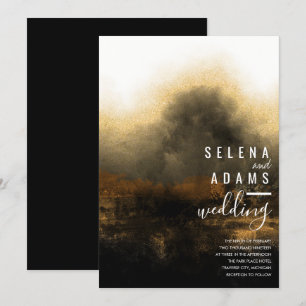 Convites Casamento Dourado Elegante Misty Watercolor Abstra