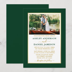 Convites Casamento Dourado Elegante Moderno Emerald Verde