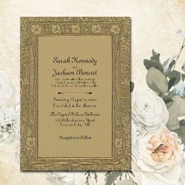 Convites Casamento Dourado Elegante Vintage Art Nouveau