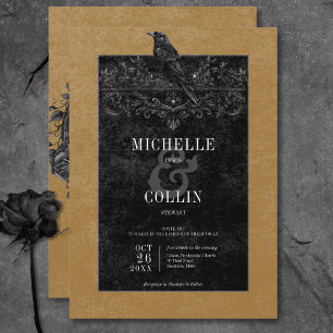Convites Casamento Dourado entre Rosas Negros e Raven Preto