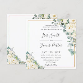 Convites Casamento Dourado Eucalyptus com a Rússia Ivory Wh