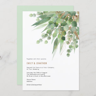 Convites Casamento Dourado Eucalyptus Leaf Elegante Verde