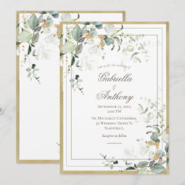 Convites Casamento Dourado Eucalyptus Russo Elegante