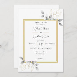 Convites Casamento Dourado Eucalyptus Rustic Elegante