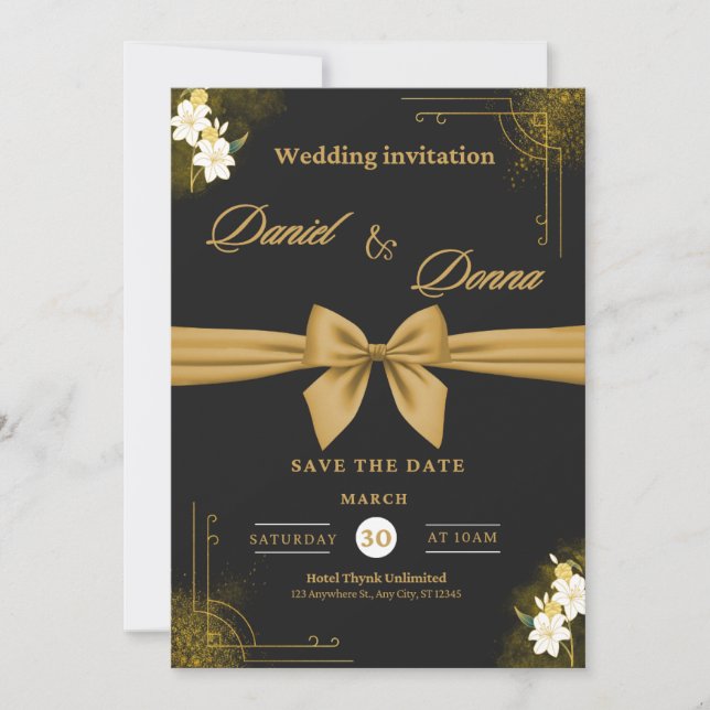 Convites Casamento Dourado Faux Foil Script Invita (Frente)
