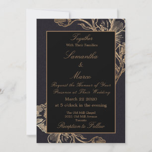 Convites Casamento Dourado Faux Metal Floral Moderno Elegan