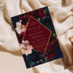 Convites Casamento Dourado Floral Azul-Marinho Escuro-Escur<br><div class="desc">Personalize este elegante convite de casamento fácil e rapidamente. Basta clicar no botão Editar usando ferramentas de Design para editar o texto, alterar as fontes e as cores das fontes. Apresentando lindas e realistas burlômetros, peônias embebidas e flores azuis marinhos de anêmona contra um fundo azul-marinho escuro. Itens correspondentes disponíveis...</div>